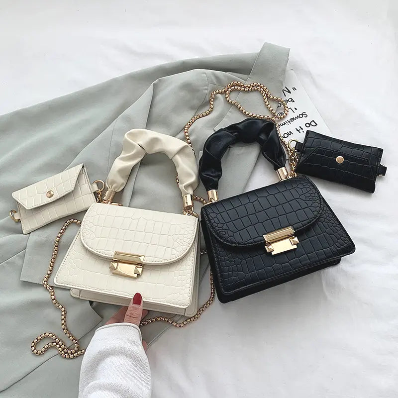 Dacida 2022 Fashion White Shoulder Mini Wallet Designer Chain Bags and Totes Crocodile Print PU Leather Women Bags