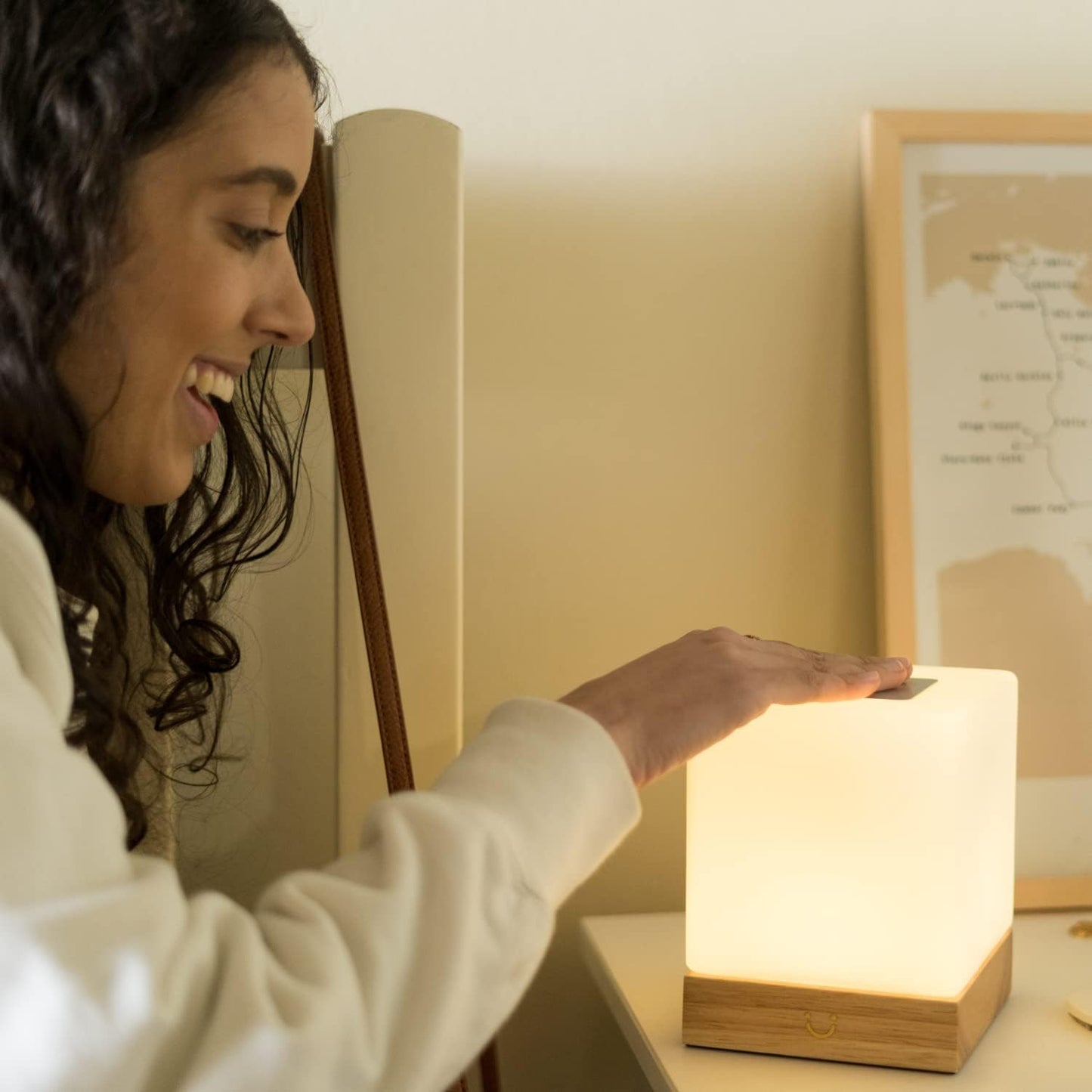 Dacida Cube Friendship Lamp v2 Extended WiFi Range - Bluetooth Setup - Wood & Glass Design (Set of Two, Natural)