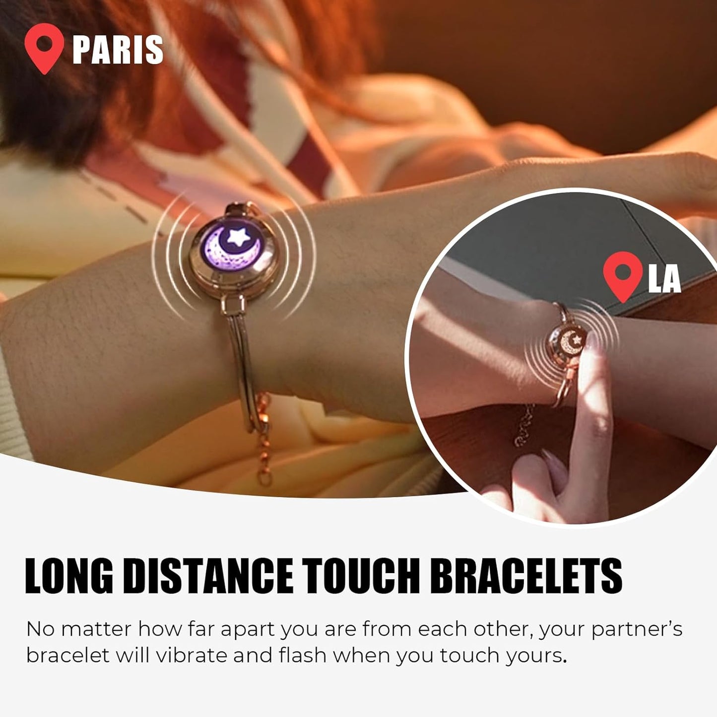 Dacida Long Distance Touch Bracelets for Couples, Vibration & Light up for Love Couples Bracelets | Long Distance Relationship Gifts for Girlfriend Bluetooth Pairing Jewelry