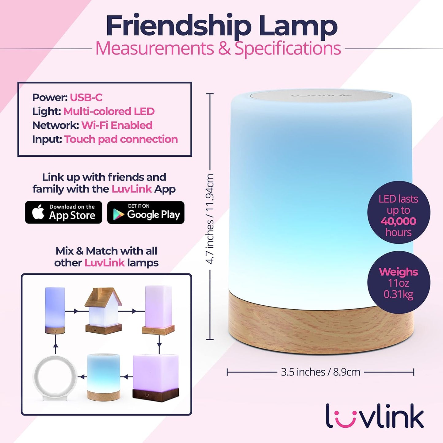 Dacida Friendship Lamp v2.0 - Extended Wifi Range - Simple Bluetooth Setup (Single)