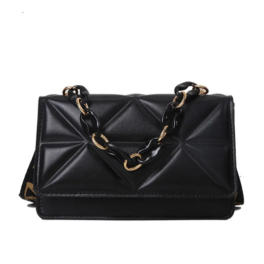 Dacida Texture Lady Bags The New Chain Shoulder Messenger Bag Broad Shoulders with Embossing Plaid Small Square Bag